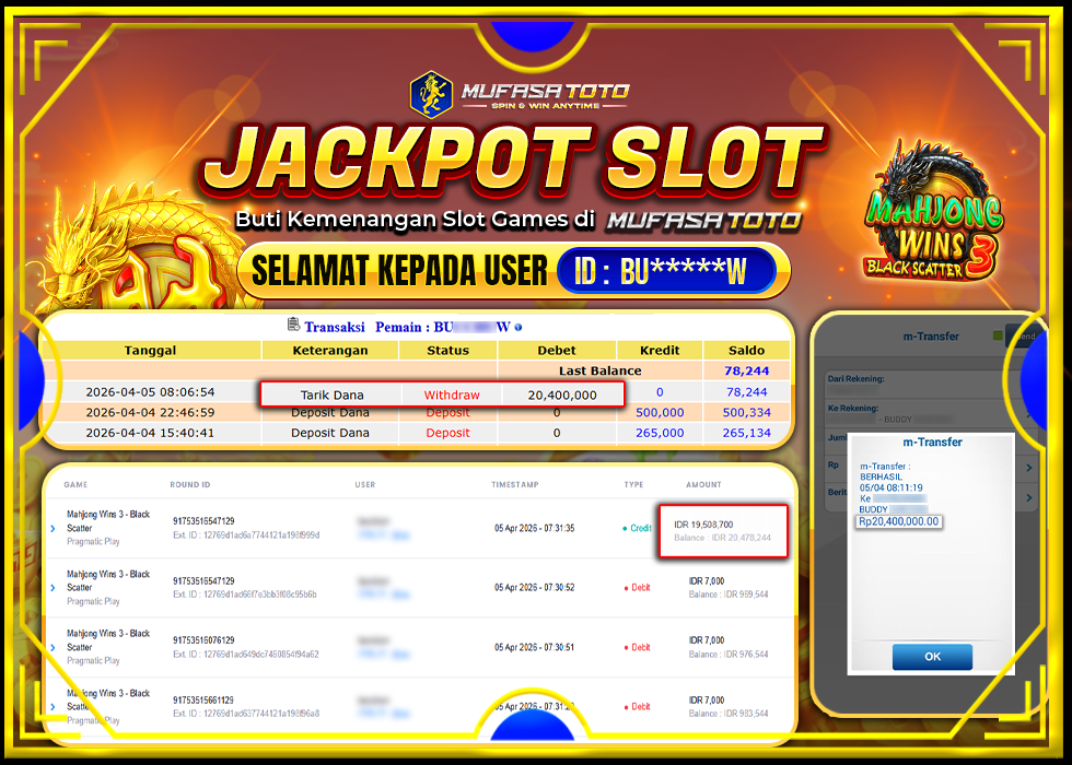 MUFASATOTO JACKPOT PRAGMATIC PLAY Rp 20.400.000 | LUNAS